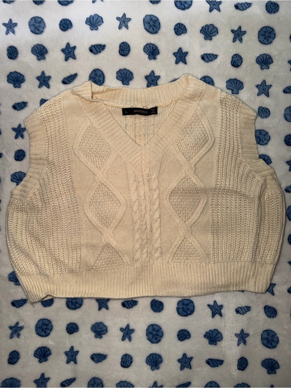 Cable Knit V-Neck Sweater Vest in Cream